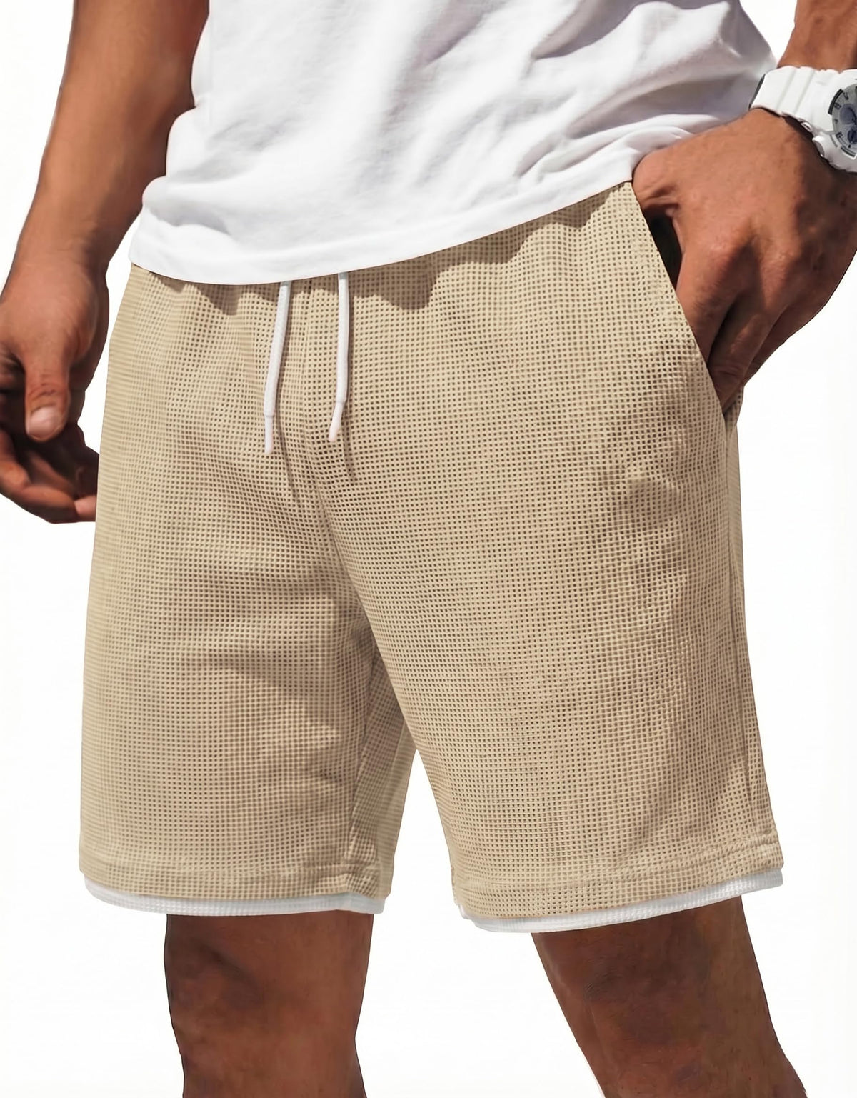 COOFANDY Mens Casual Shorts Cotton Drawstring 7/9 inch Waffle Shorts