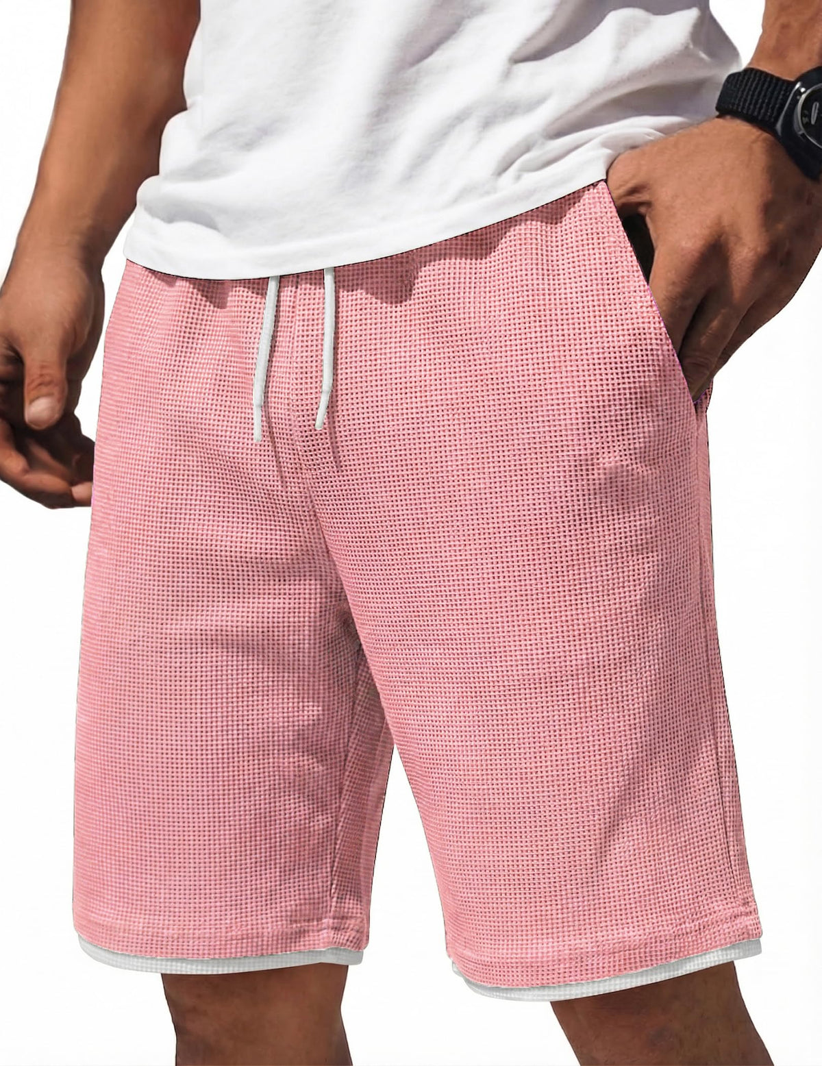COOFANDY Mens Casual Shorts Cotton Drawstring 7/9 inch Waffle Shorts