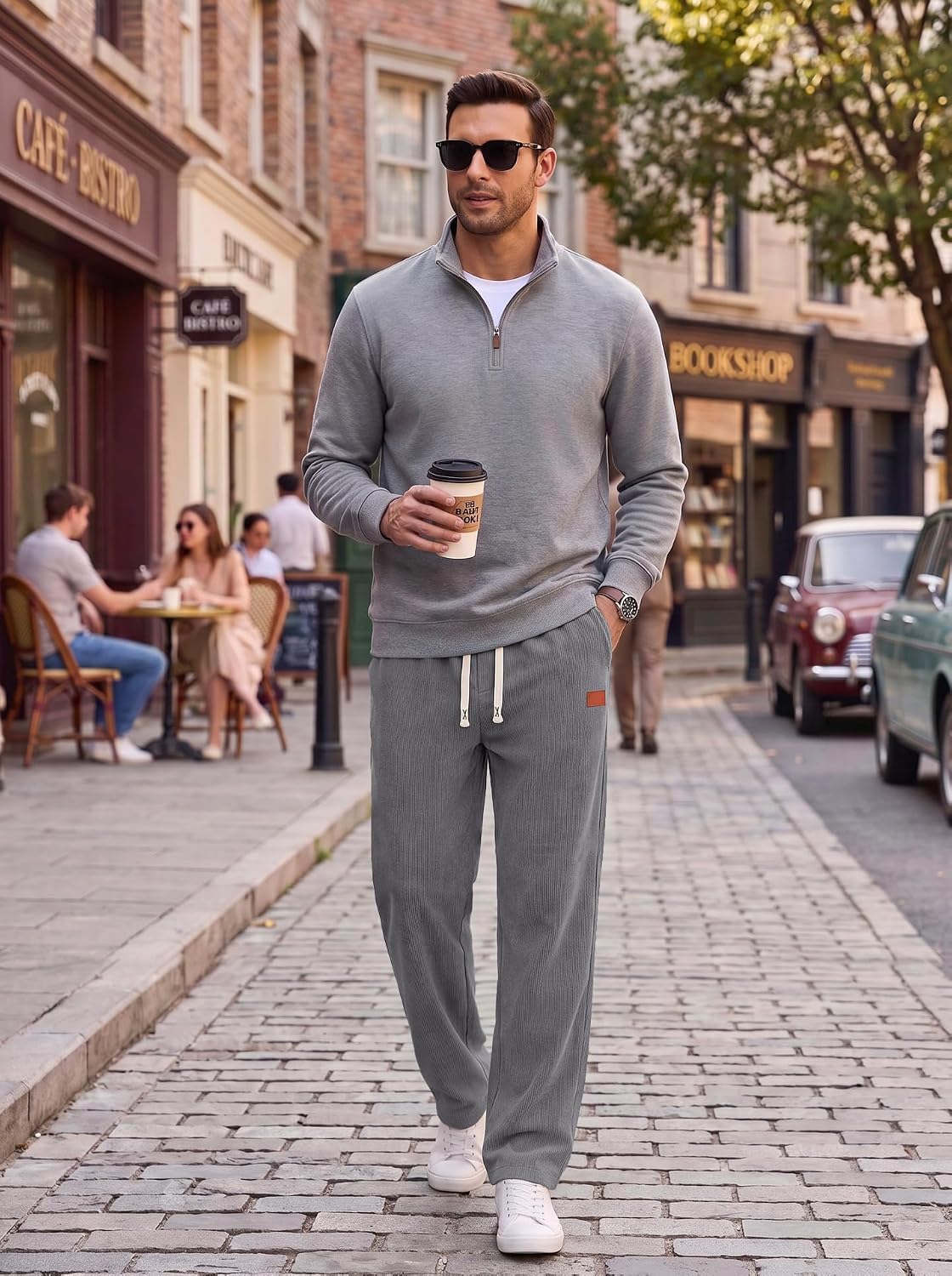 COOFANDY Mens Corduroy Pants Casual Elastic Waist Drawstring Sweatpants