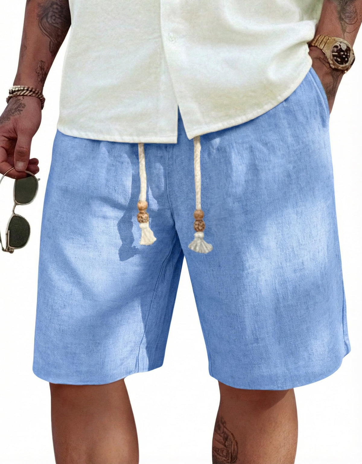 COOFANDY Men's Linen Shorts Casual Summer Beach 9"/ 7" Drawstring Shorts