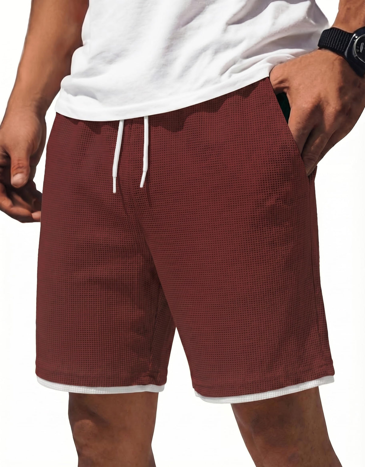 COOFANDY Mens Casual Shorts Cotton Drawstring 7/9 inch Waffle Shorts