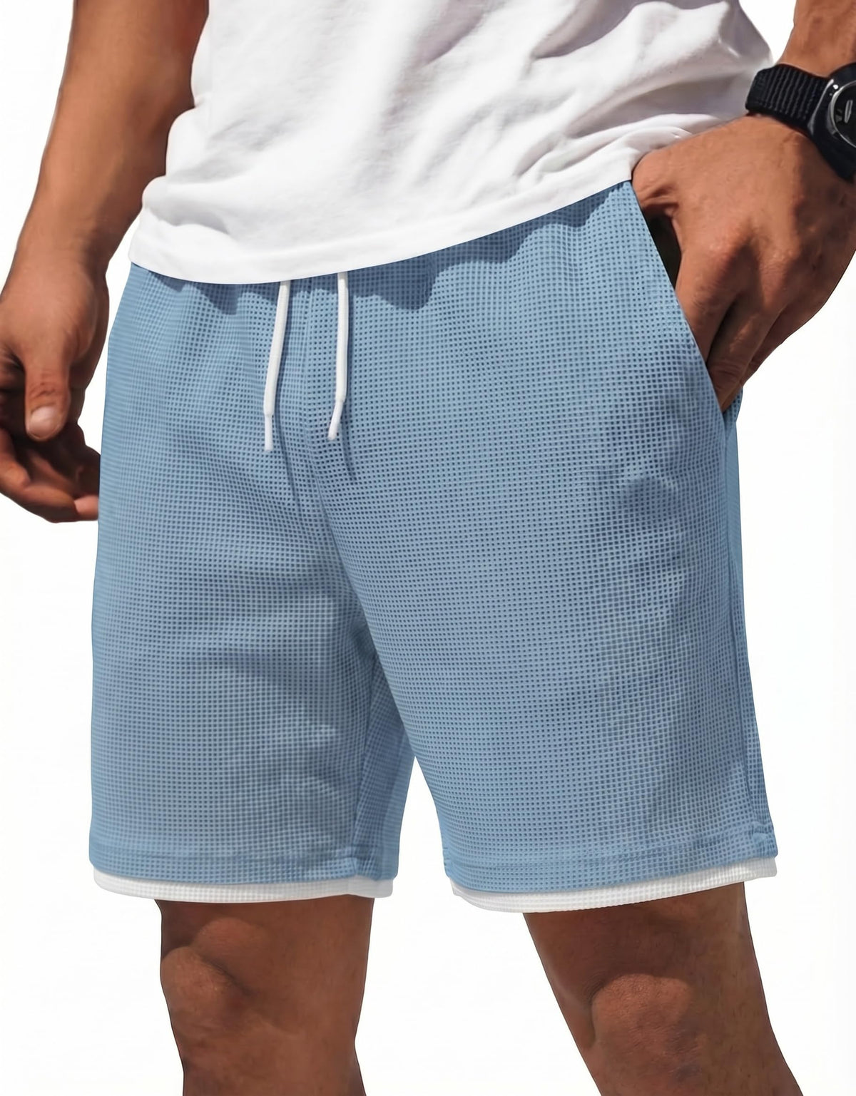 COOFANDY Mens Casual Shorts Cotton Drawstring 7/9 inch Waffle Shorts