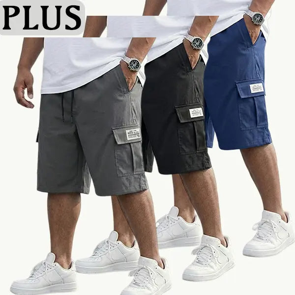 3-piece set — Plus-size men’s casual fashion shorts — drawstring, summer beach wear, slightly stretchy twill fabric, multi-pocket design, premium fit, versatile for everyday work and leisure; plus-size menswear; new for Summer 2026 fathersdaygift