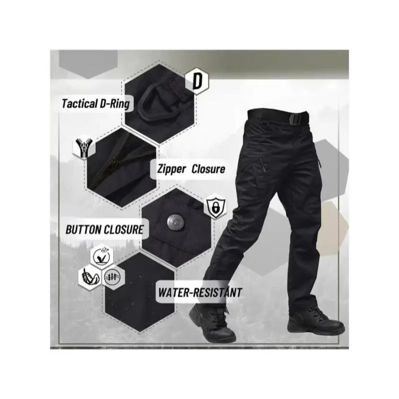 4 Pairs Men's High-Performance Tactical Cargo Pants - Durable Tear-Resistant Multi-Pocket Design, All-Season Outdoor Hiking Camping Work Trousers (No Belt Included), Camping Gear,  Fabric, Secure Drawstring Waistband Menswear Polyester