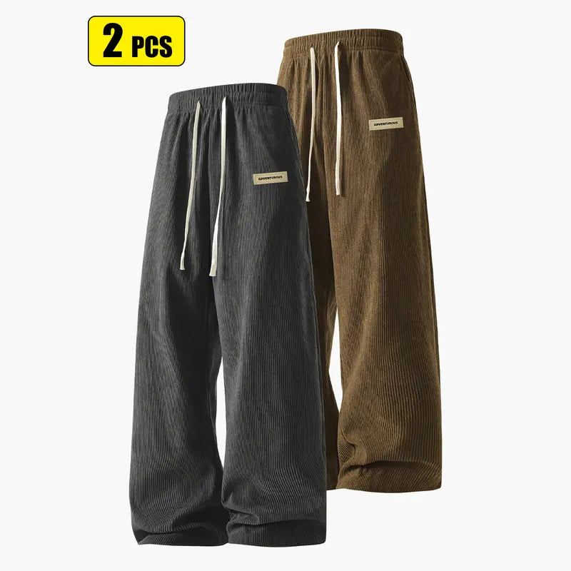 Men’s corduroy casual long pants for spring and autumn, elastic drawstring waist, loose straight fit, breathable and skin-friendly, comfortable everyday men’s trousers.