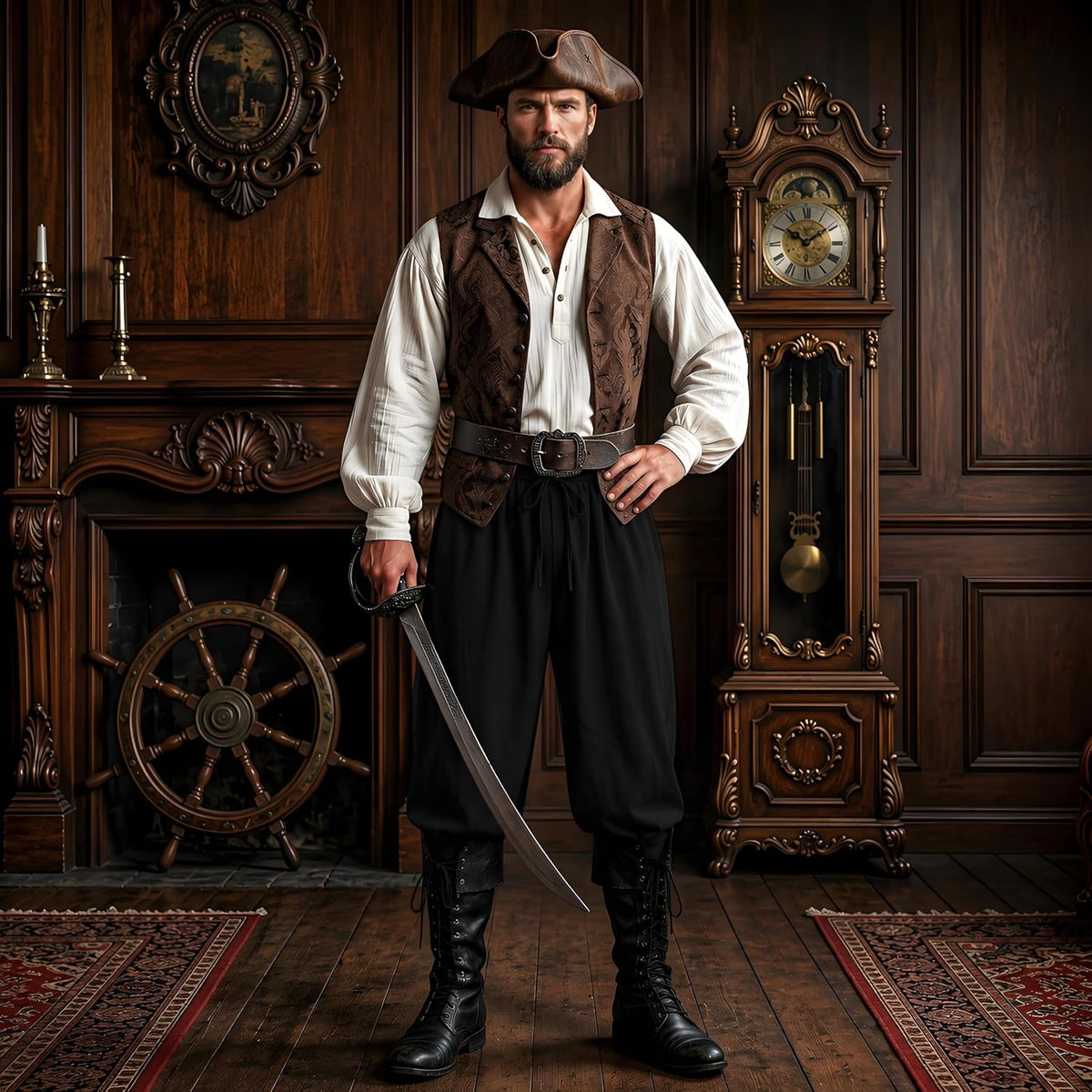 Mens Medieval Renaissance Viking Pirate Pants Ankle Banded Costume Trousers