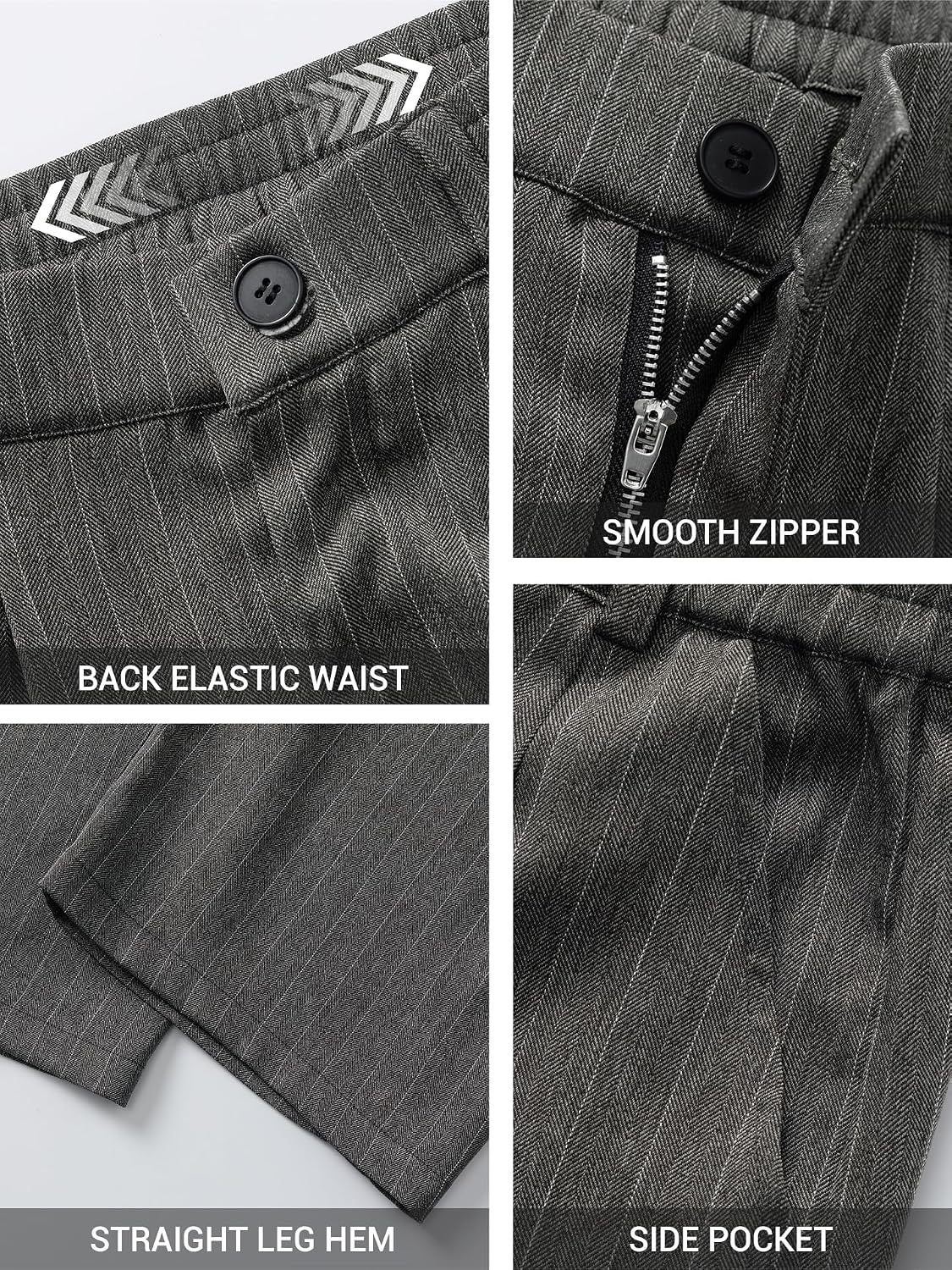 Men's Wide Leg Pinstripe Dress Pants, Relaxed Fit Elastic Waist Smart Casual Suit Trousers, Office Commuter Slacks