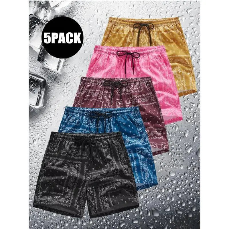 Men's Cashew Flower Pocket Casual Shorts, Regular Fit Drawstring Waist Menswear Bottoms for Daily Outdoor Wear, All-Season Casual Men's Shorts