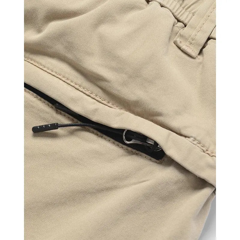 Zip Pocket Belted Elastic Waist Straight Leg Cargo Pants, Cotton Loose Fit Tactical Work Trousers, Lightweight Mens Hiking Street Travel Casual Everyday Pants