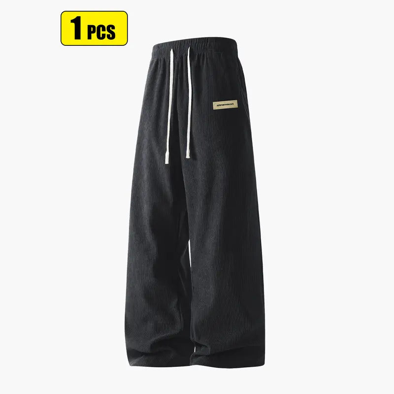 Men’s corduroy casual long pants for spring and autumn, elastic drawstring waist, loose straight fit, breathable and skin-friendly, comfortable everyday men’s trousers.