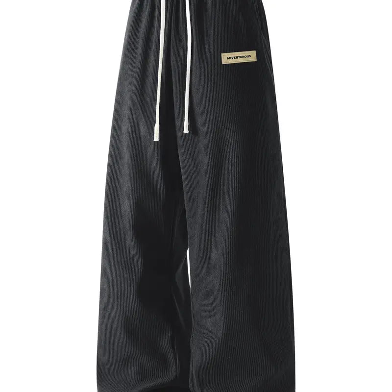 Men’s corduroy casual long pants for spring and autumn, elastic drawstring waist, loose straight fit, breathable and skin-friendly, comfortable everyday men’s trousers.