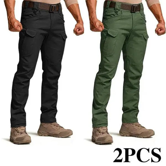 HOMUG Menswear 2PCS Men's Lightweight Polyester Cargo Pants - Sturdy Fabric, Large Pockets, Large-Capacity Zippered Pockets, Straight-Cut Hems, Multiple Cargo Colorway Options, Ideal for Spring & Autumn Wear (Size Up for Looser Fit)