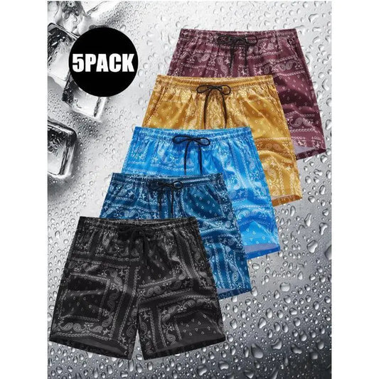 Men's Cashew Flower Pocket Casual Shorts, Regular Fit Drawstring Waist Menswear Bottoms for Daily Outdoor Wear, All-Season Casual Men's Shorts