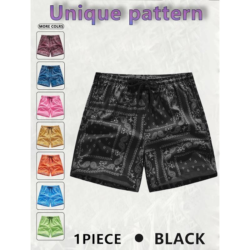 Men's Cashew Flower Pocket Casual Shorts, Regular Fit Drawstring Waist Menswear Bottoms for Daily Outdoor Wear, All-Season Casual Men's Shorts