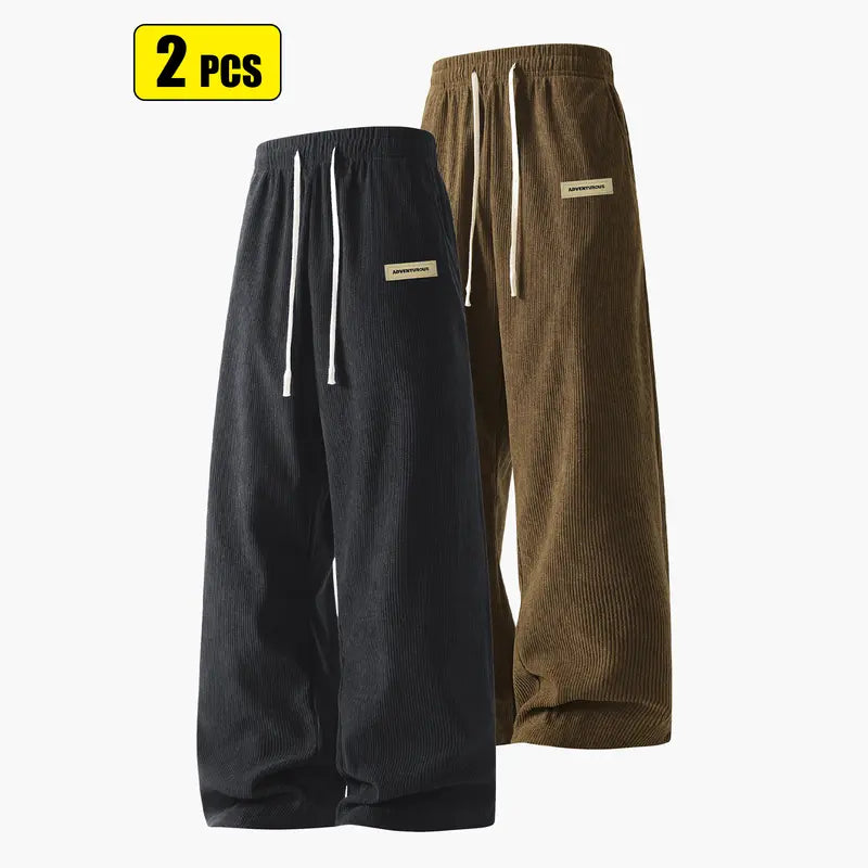 Men’s corduroy casual long pants for spring and autumn, elastic drawstring waist, loose straight fit, breathable and skin-friendly, comfortable everyday men’s trousers.