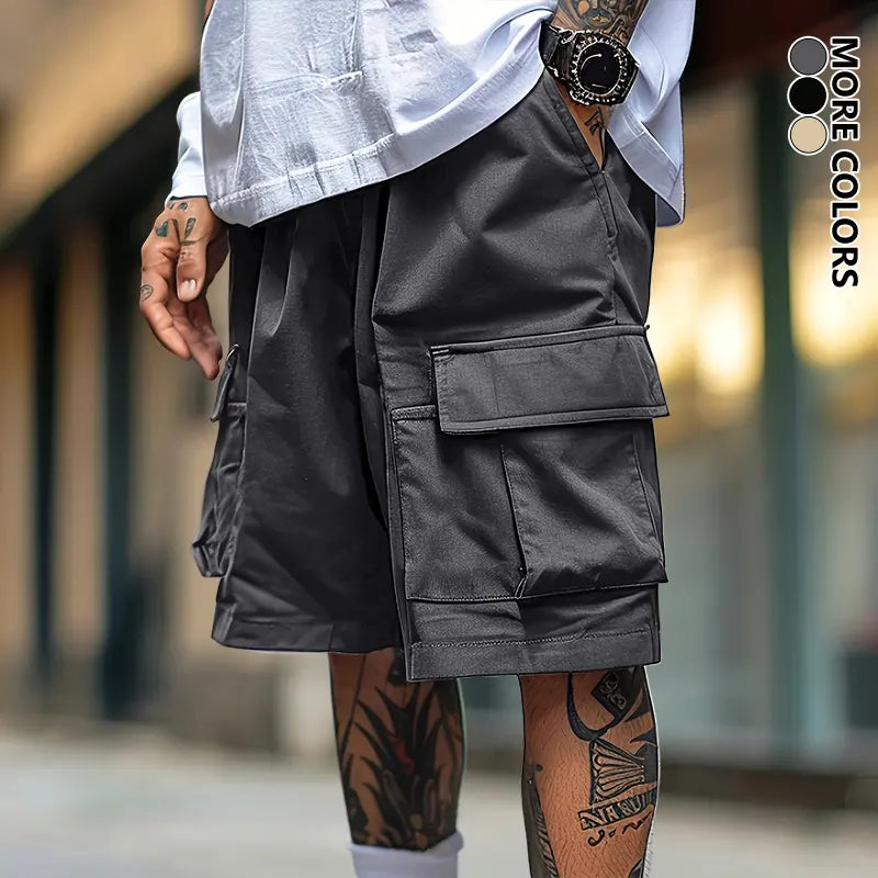2 Pack Men's Plus Size Solid Cargo Shorts Multi Pockets Non-Stretch Breathable Polyester Summer Shorts for Commuting Hiking Daily Outdoor Wear