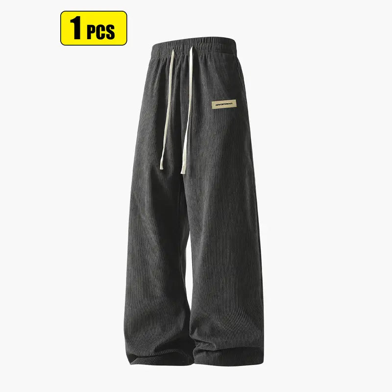 Men’s corduroy casual long pants for spring and autumn, elastic drawstring waist, loose straight fit, breathable and skin-friendly, comfortable everyday men’s trousers.