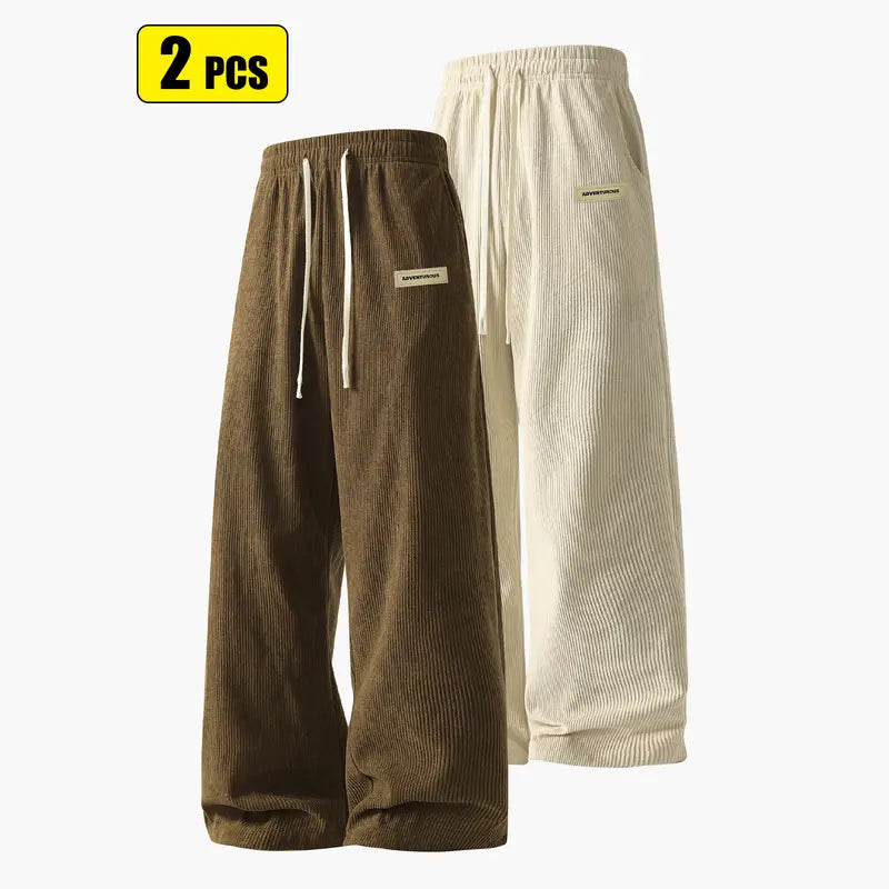 Men’s corduroy casual long pants for spring and autumn, elastic drawstring waist, loose straight fit, breathable and skin-friendly, comfortable everyday men’s trousers.