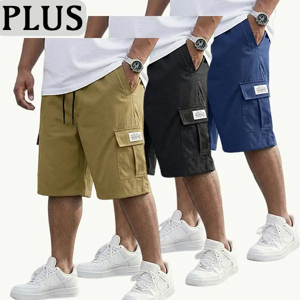3-piece set — Plus-size men’s casual fashion shorts — drawstring, summer beach wear, slightly stretchy twill fabric, multi-pocket design, premium fit, versatile for everyday work and leisure; plus-size menswear; new for Summer 2026 fathersdaygift