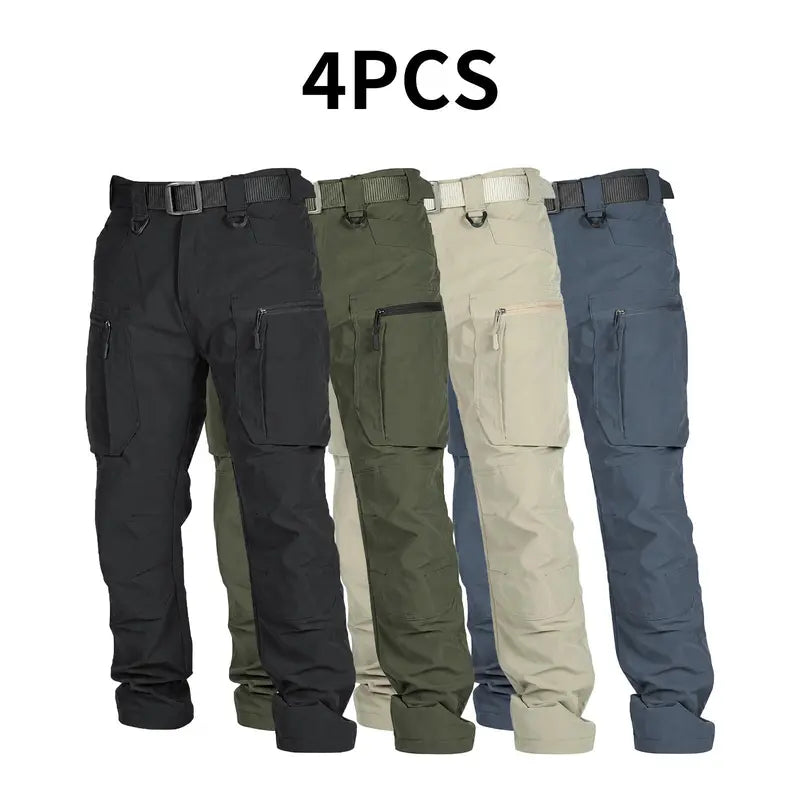 HOMUG 4-Pack Mens Lightweight Cargo Pants, Ripstop Tactical Pants with Large-Capacity Pockets, Wear-Resistant Fabric for Outdoor Hiking & Travel