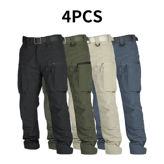 HOMUG 4-Pack Mens Lightweight Cargo Pants, Ripstop Tactical Pants with Large-Capacity Pockets, Wear-Resistant Fabric for Outdoor Hiking & Travel