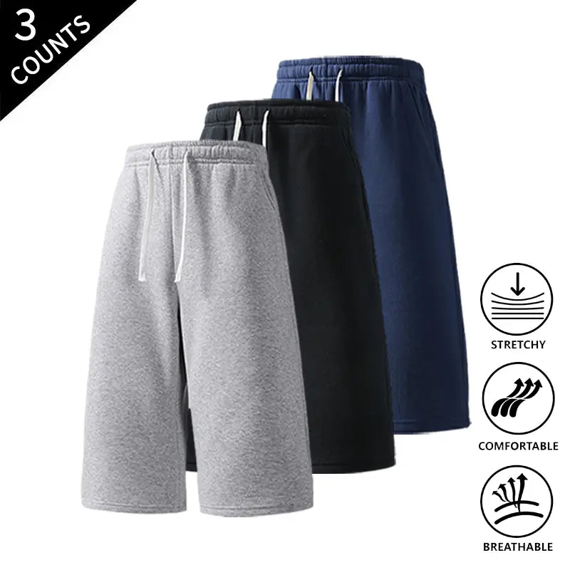 Men's 3-Pack Baggy Oversized Knee-Length Loose Drawstring Casual Long Shorts, Urban Street Fashion Menswear Bottoms